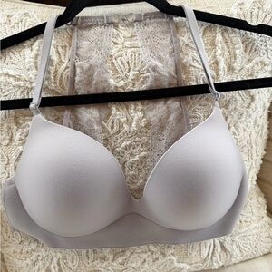 Victoria's Secret "Incredible" Elegant Lace-Back Gray Bra